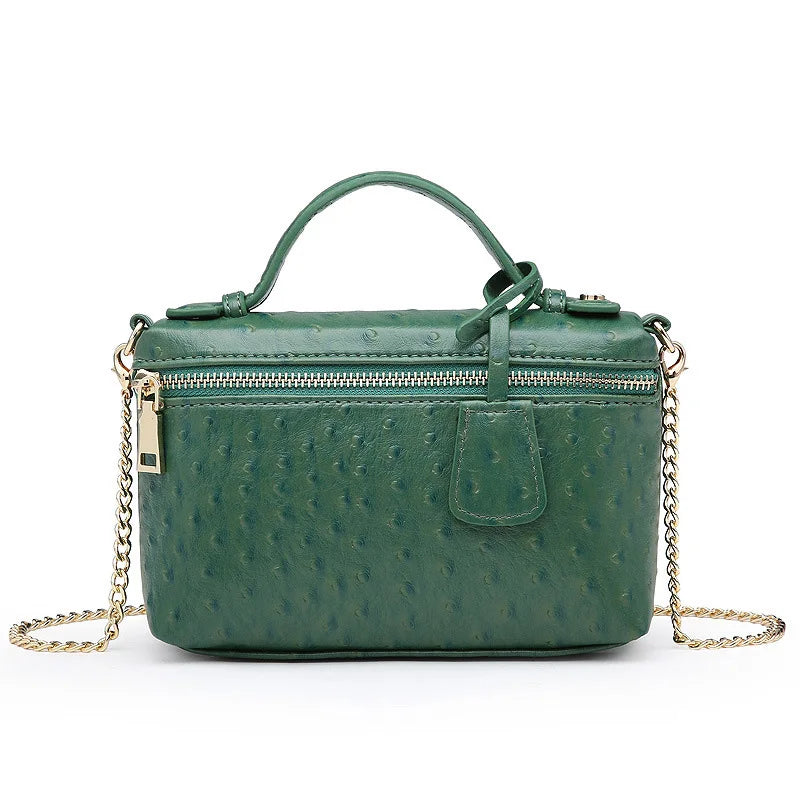 Ostrich Pattern Leather Crossbody Bag for Women Party Evening Clutch with Chain