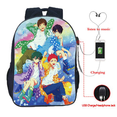 Free! Swim Club USB Charge School Bag School Backpack Casual USB Charging School