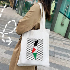 Gaza Palestinian Map Flag Jerusalem Heart Al Aqsa Mosque Cotton Tote Bag