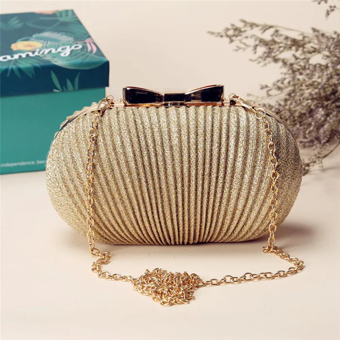 Golden Evening Clutch Bag Bridal Metal Bow Clutches Bag