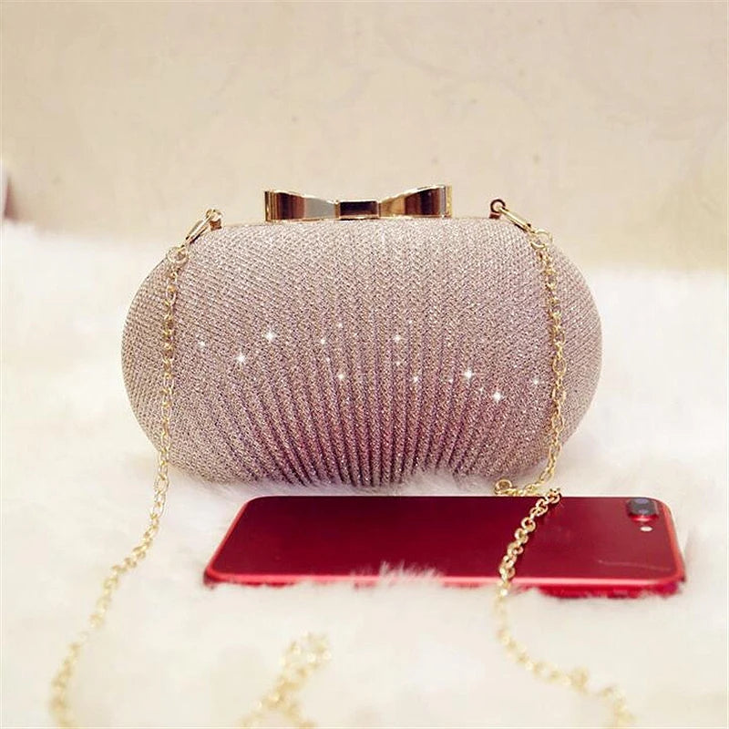 Golden Evening Clutch Bag Bridal Metal Bow Clutches Bag