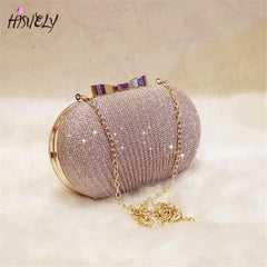 Golden Evening Clutch Bag Bridal Metal Bow Clutches Bag