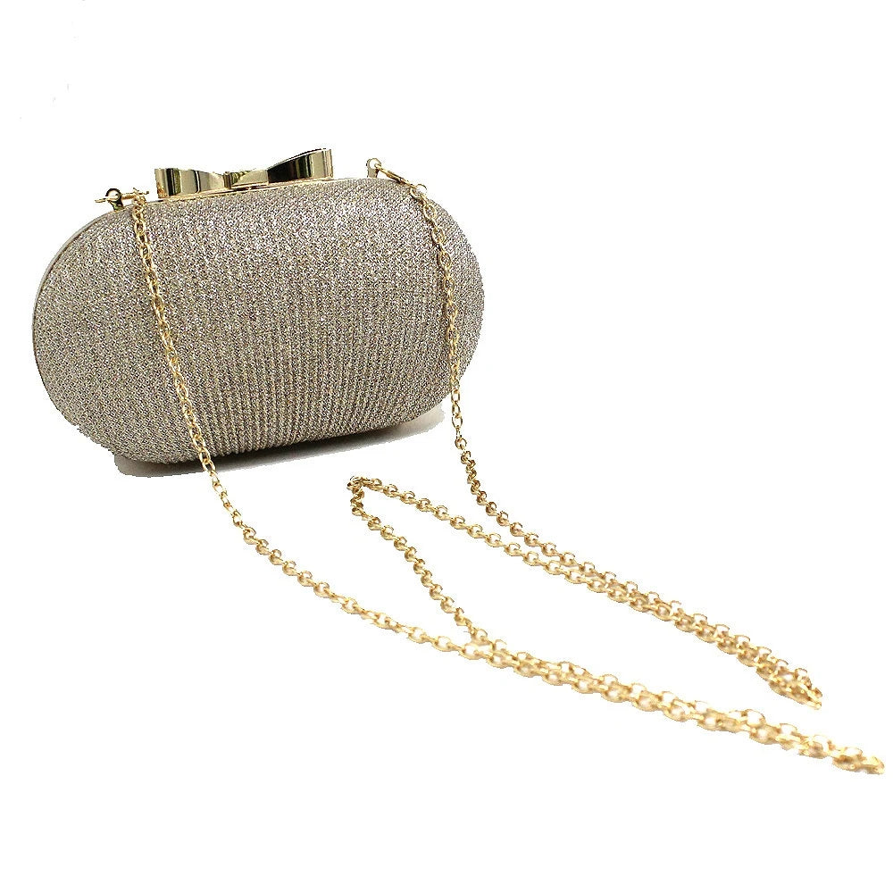 Golden Evening Clutch Bag Bridal Metal Bow Clutches Bag