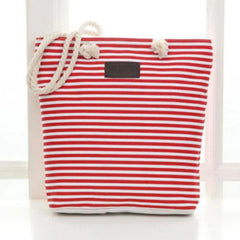 Striped Canvas Beach Tote Bag High Women Girls Shoulder Handbag