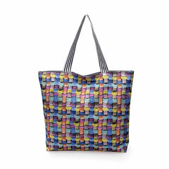 Large Striped Canvas Tote Beach Bag, Multicolor Shoulder Handbag for Women Girls