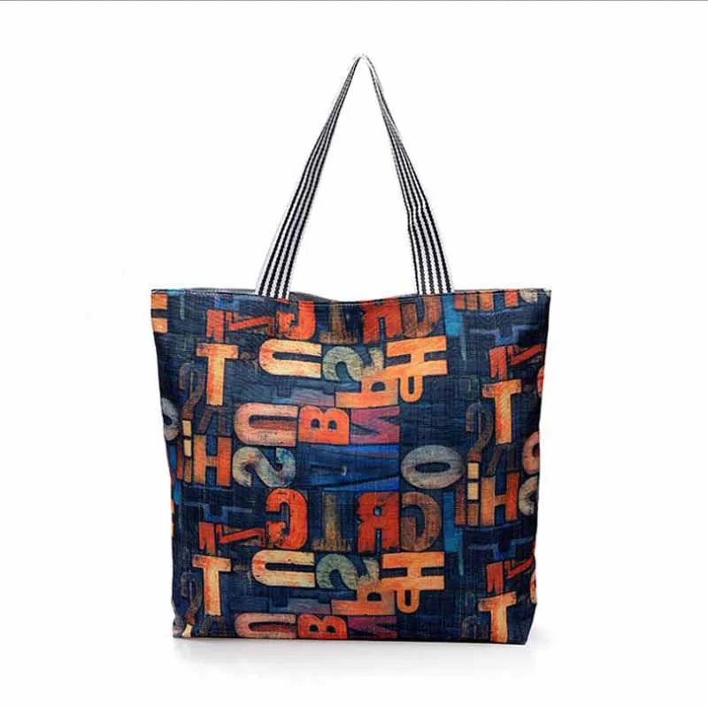 Large Striped Canvas Tote Beach Bag, Multicolor Shoulder Handbag for Women Girls