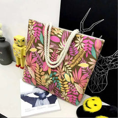 Canvas Striped Shoulder Tote Beach Bag for Women - Colored Stripes