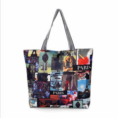 Large Striped Canvas Tote Beach Bag, Multicolor Shoulder Handbag for Women Girls