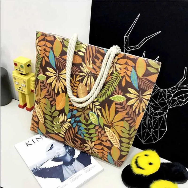 Canvas Striped Shoulder Tote Beach Bag for Women - Colored Stripes