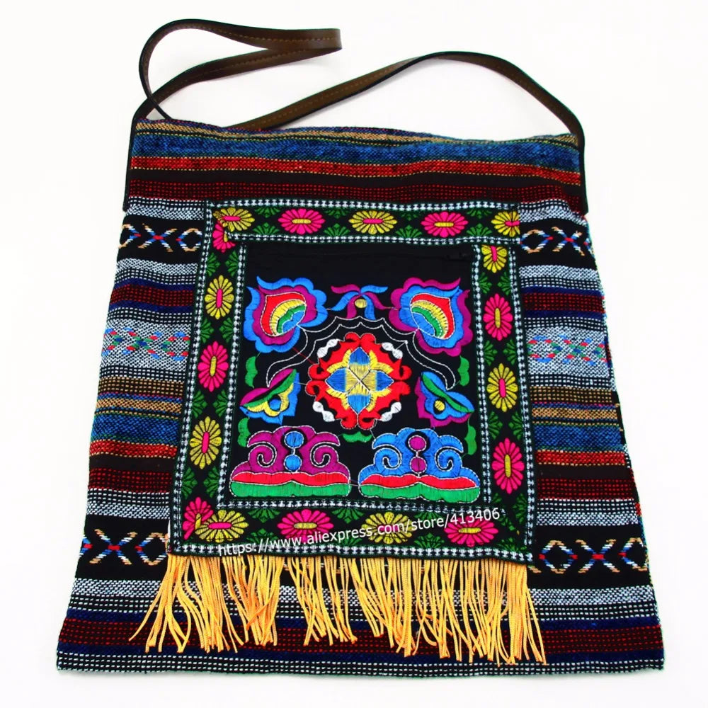 Vintage Hmong Tribal Ethnic Thai Boho Crossbody Bag Embroidery Tapestry