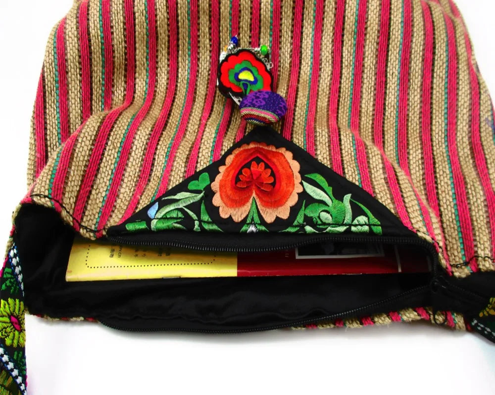 Vintage Ethnic Embroidery Floral Cross Body Purse Bag Hmong Boho Trim