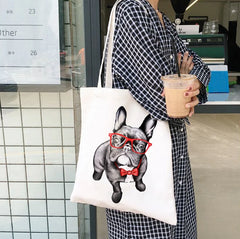 French Bulldog Ladies Handbags Canvas Tote Dog Lover Bag Eco Reusable Shoulder S