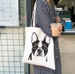 French Bulldog Ladies Handbags Canvas Tote Dog Lover Bag Eco Reusable Shoulder S