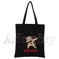 French Bulldog Cartoon Canvas Bag Harajuku Shopper Bag Casual Shoulder