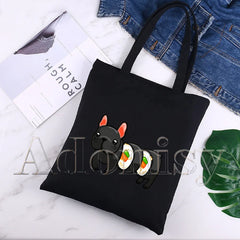 French Bulldog Cartoon Canvas Bag Harajuku Shopper Bag Casual Shoulder