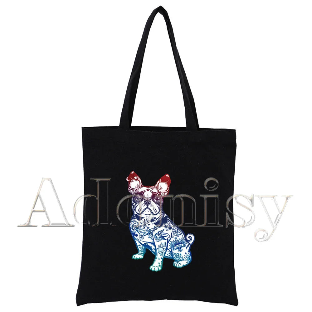 French Bulldog Cartoon Canvas Bag Harajuku Shopper Bag Casual Shoulder