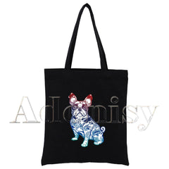French Bulldog Cartoon Canvas Bag Harajuku Shopper Bag Casual Shoulder
