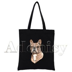 French Bulldog Cartoon Canvas Bag Harajuku Shopper Bag Casual Shoulder