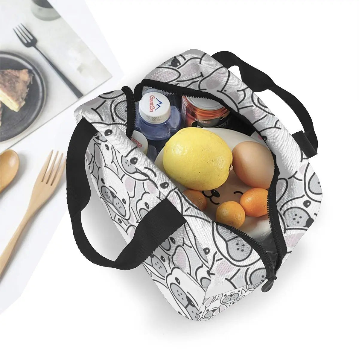 French Bulldog Puppy Face Dog Head Pattern Cooler Bag Zipper Thermal Lunch Box