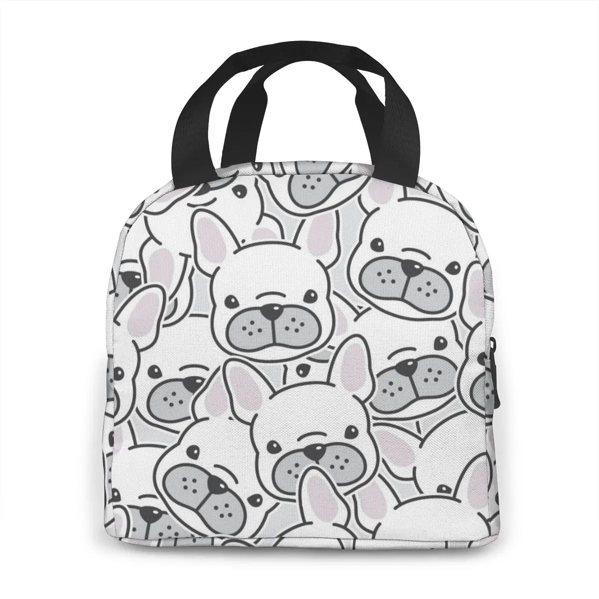 French Bulldog Puppy Face Dog Head Pattern Cooler Bag Zipper Thermal Lunch Box