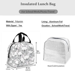 French Bulldog Puppy Face Dog Head Pattern Cooler Bag Zipper Thermal Lunch Box