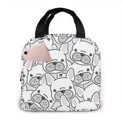 French Bulldog Puppy Face Dog Head Pattern Cooler Bag Zipper Thermal Lunch Box