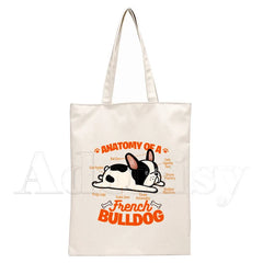 French Bulldog Canvas Shopping Bag Eco Handbag Tote Reusable Grocery Shopper