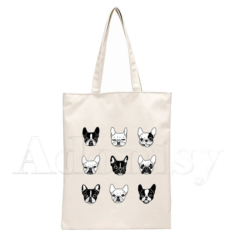 French Bulldog Canvas Shopping Bag Eco Handbag Tote Reusable Grocery Shopper