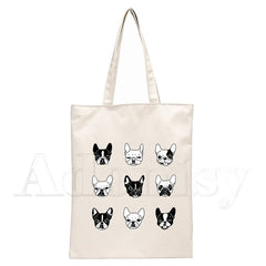 French Bulldog Canvas Shopping Bag Eco Handbag Tote Reusable Grocery Shopper