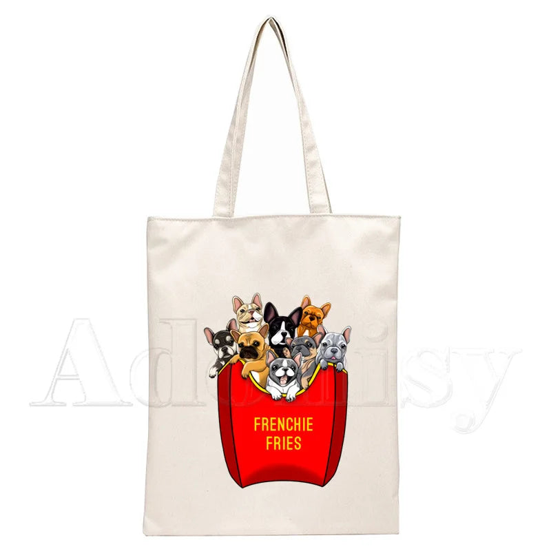 French Bulldog Canvas Shopping Bag Eco Handbag Tote Reusable Grocery Shopper