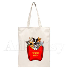 French Bulldog Canvas Shopping Bag Eco Handbag Tote Reusable Grocery Shopper
