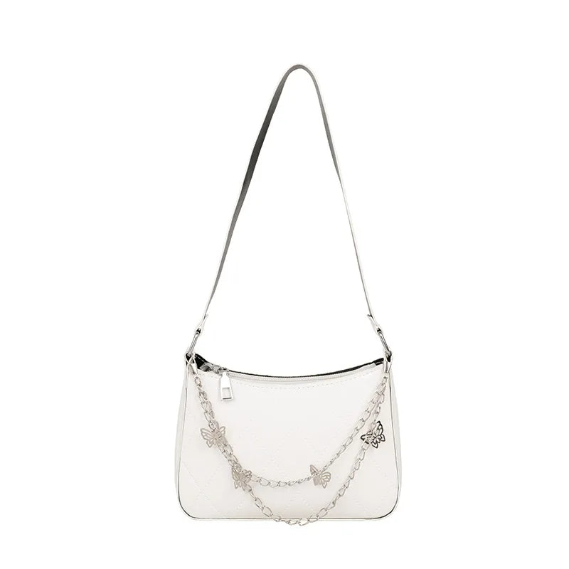 French Casual Armpit Bag Women's High Leather Checker Baguette Bag
