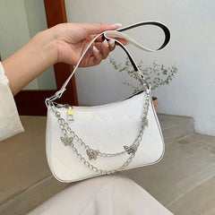 French Casual Armpit Bag Women's High Leather Checker Baguette Bag
