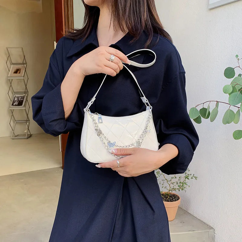 French Casual Armpit Bag Women's High Leather Checker Baguette Bag