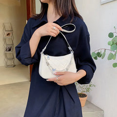French Casual Armpit Bag Women's High Leather Checker Baguette Bag