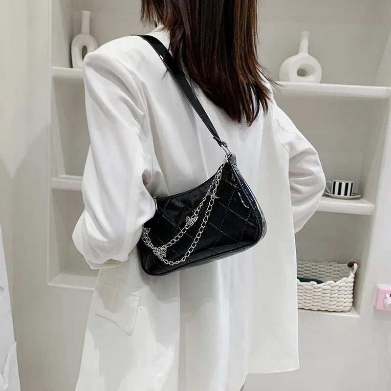 French Casual Armpit Bag Women's High Leather Checker Baguette Bag
