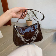 French Casual Armpit Bag Women's High Leather Checker Baguette Bag