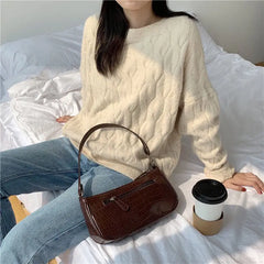 French Ladies Crocodile Pattern PU Leather Shoulder Bag