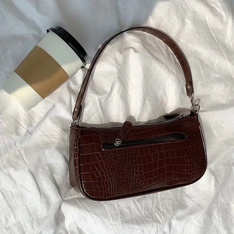 French Ladies Crocodile Pattern PU Leather Shoulder Bag