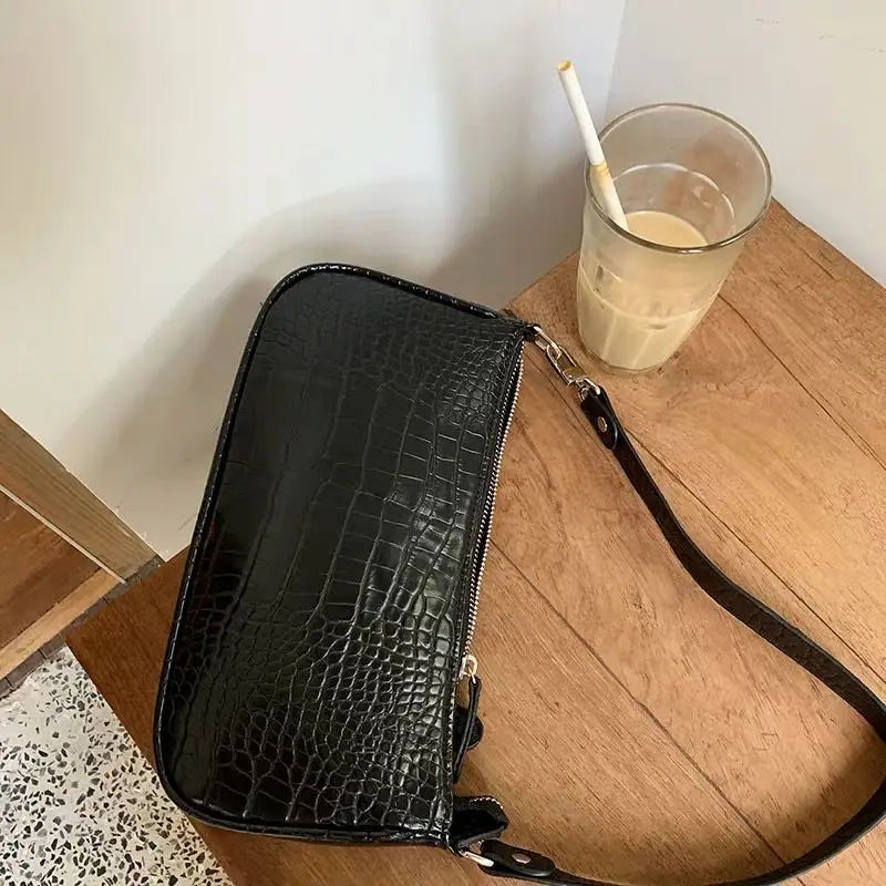 French Ladies Crocodile Pattern PU Leather Shoulder Bag