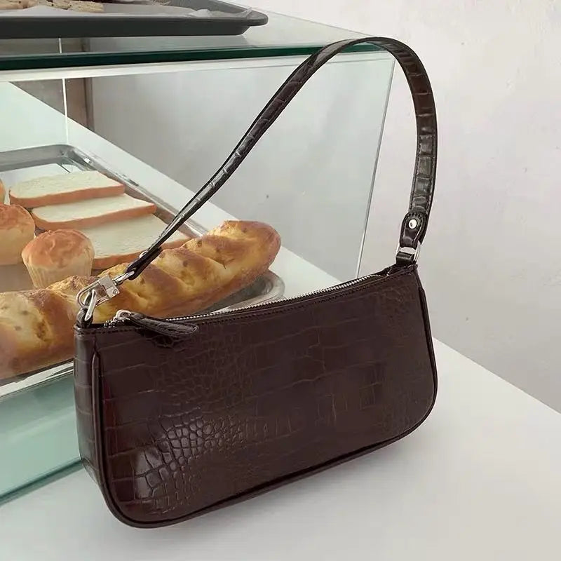 French Ladies Crocodile Pattern PU Leather Shoulder Bag