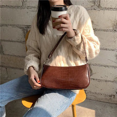 French Ladies Crocodile Pattern PU Leather Shoulder Bag