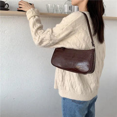 French Ladies Crocodile Pattern PU Leather Shoulder Bag
