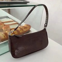 French Ladies Crocodile Pattern PU Leather Shoulder Bag