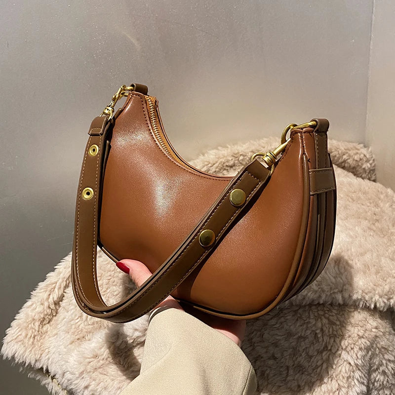 French Half Moon Bag Autumn Women's Vintage All-match Shoulder Crossbody Handbag