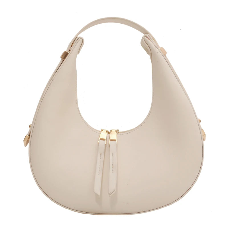 French PU Leather Half Moon Shoulder Bag Winter Women Texture