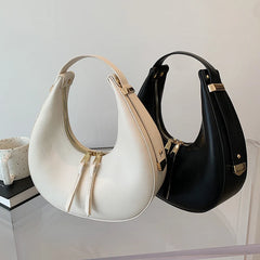 French PU Leather Half Moon Shoulder Bag Winter Women Texture