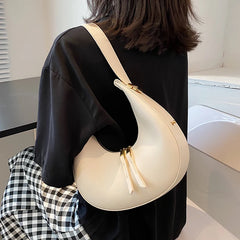 French PU Leather Half Moon Shoulder Bag Winter Women Texture