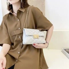 French Niche Women Contrast Messenger Bag Lock Square Bag