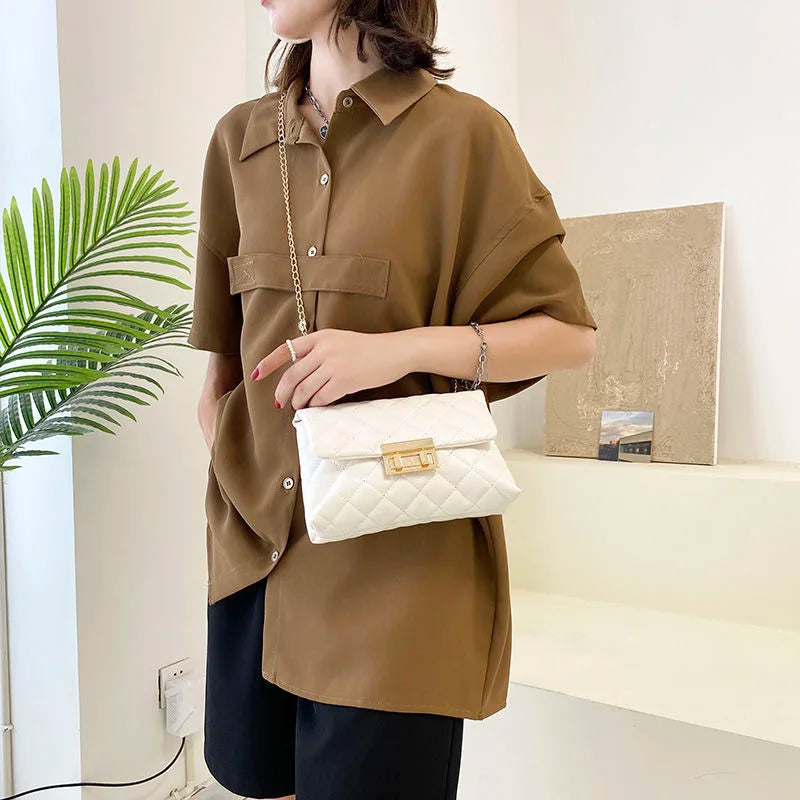 French Niche Women Contrast Messenger Bag Lock Square Bag